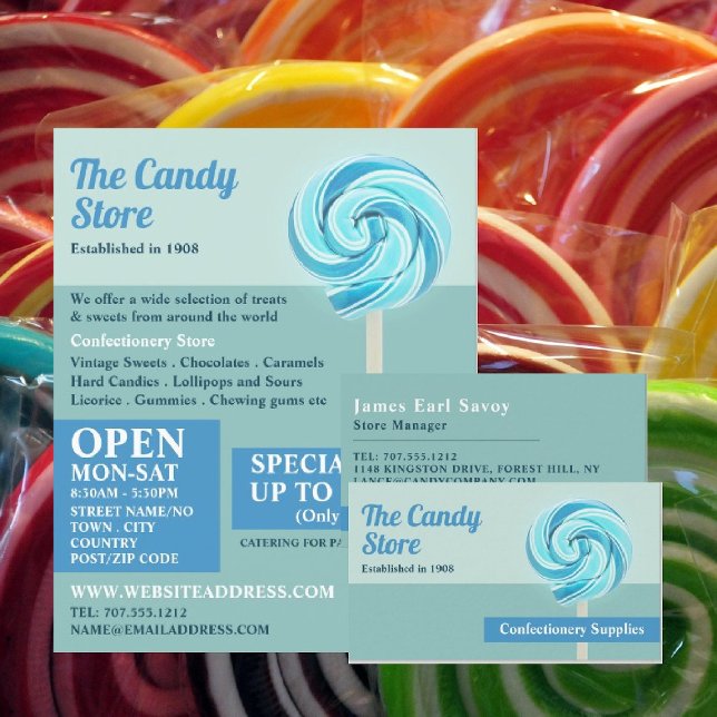 Flyer Blue Swirl Lollipop, anuncio de suministros de pas (Subido por el creador)
