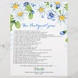 Flyer Blue White Daisy Floral Bridal Shower Games