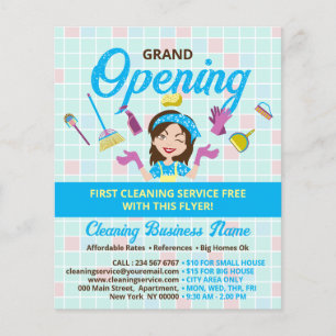 Flyer Blue Yellow Cleaning Lady Grand Opening