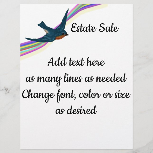 Flyer Bluebird y Rainbow, Personalizable Textos (Frente)