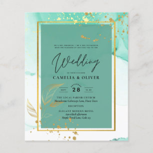 Flyer Boda abstracta con tinta alcohólica dorada verde m