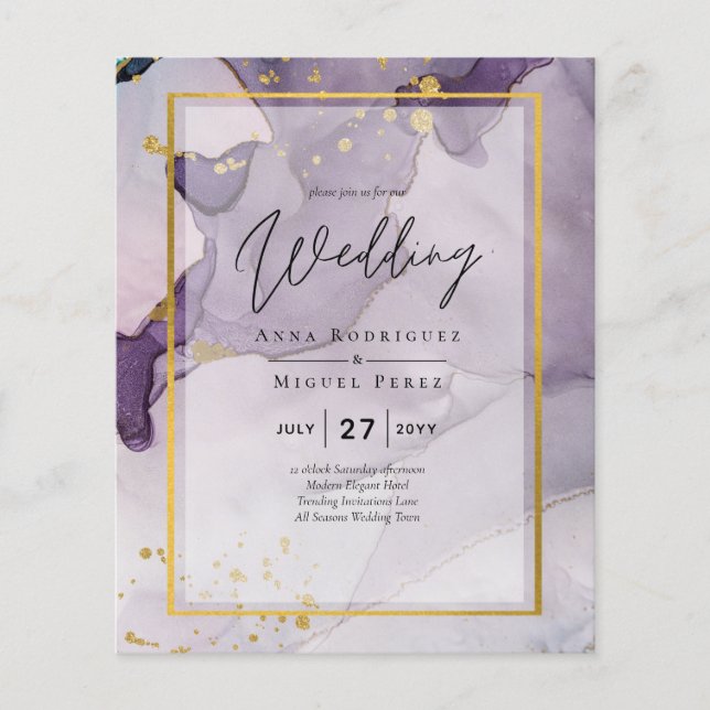 Flyer Boda abstracta con tinta de alcohol dorada y púrpu (Frente)