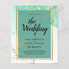 Flyer Boda abstracta de tinta alcohólica verde dorada me