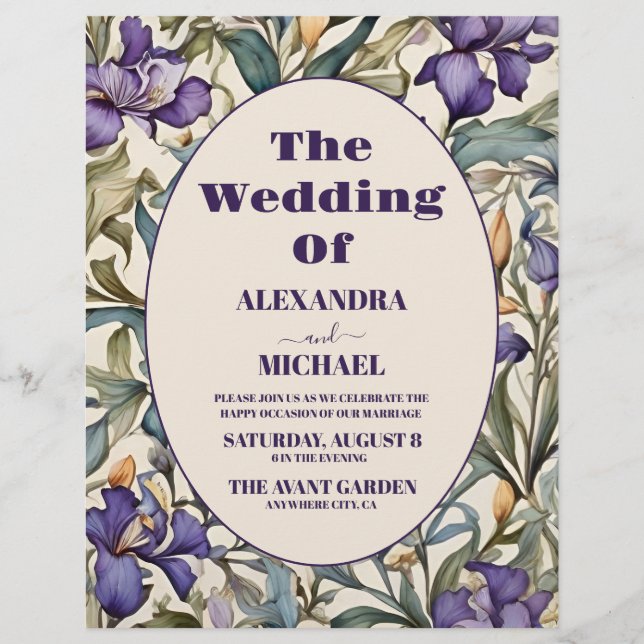 Flyer Boda Art Nouveau Budget Purple Iris (Frente)