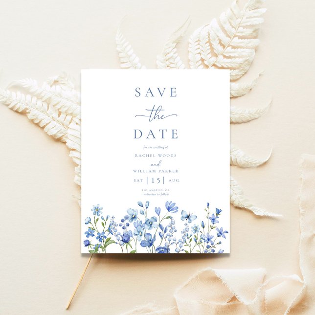 Flyer Boda Azul Dusty Floral Presupuestaria Guardar La F (Subido por el creador)