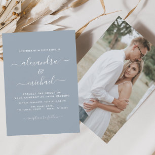 Flyer Boda azul turbio con invitación fotográfica