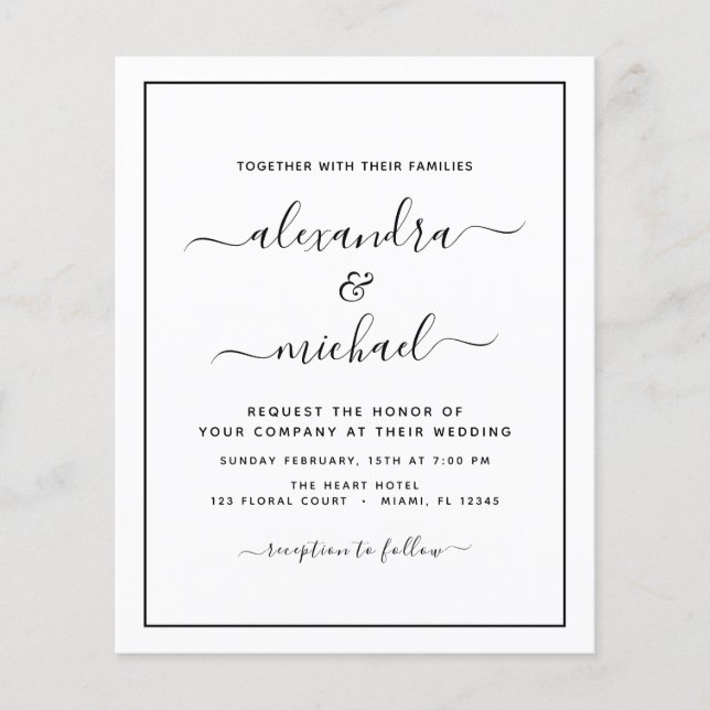 Flyer Boda blanco negro de presupuesto con invitación fo (Frente)