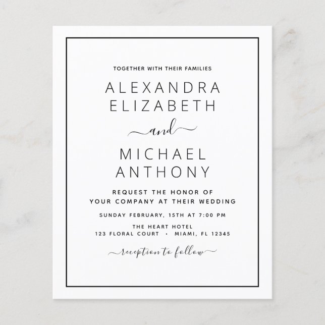 Flyer Boda blanco negro de presupuesto con invitación fo (Frente)