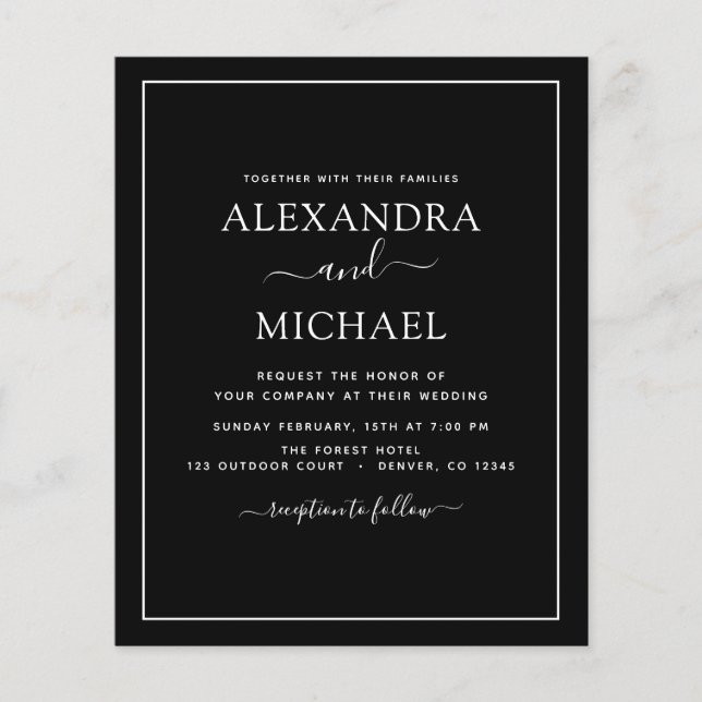 Flyer Boda blanco negro de presupuesto con invitación fo (Frente)