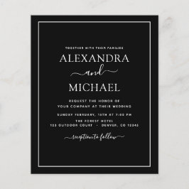 Flyer Boda blanco negro de presupuesto con invitación fo