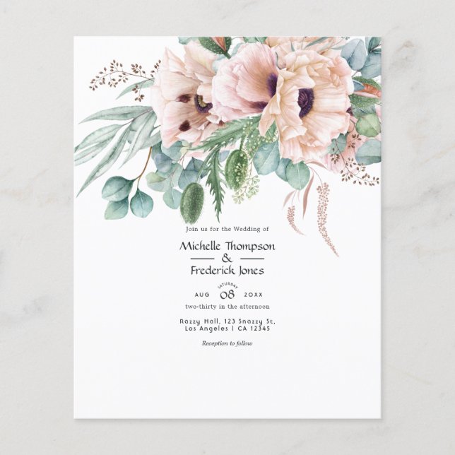 Flyer Boda Bohemio Eucalipto Amapola Rosa (Frente)