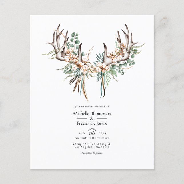 Flyer Boda boho de acuarela con algodón y eucalipto Boda (Frente)