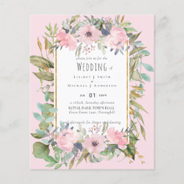 Flyer Boda Boho de la vegetación floral rosa de Rubor