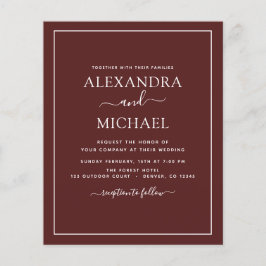 Flyer Boda Borgoña de presupuesto con foto invitación Fl