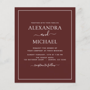 Flyer Boda Borgoña de presupuesto con foto invitación Fl