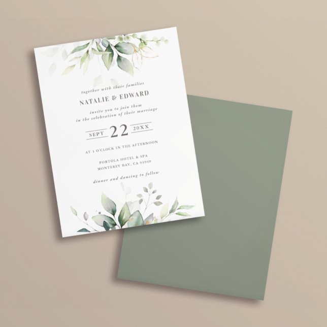 Flyer Boda botánica dorada elegante acuarela (Subido por el creador)