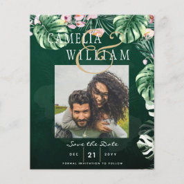 Flyer Boda Botánico Rosa Verde Tropical LeahG