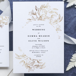 Flyer Boda botánico trazar mano elegante blanca con pres