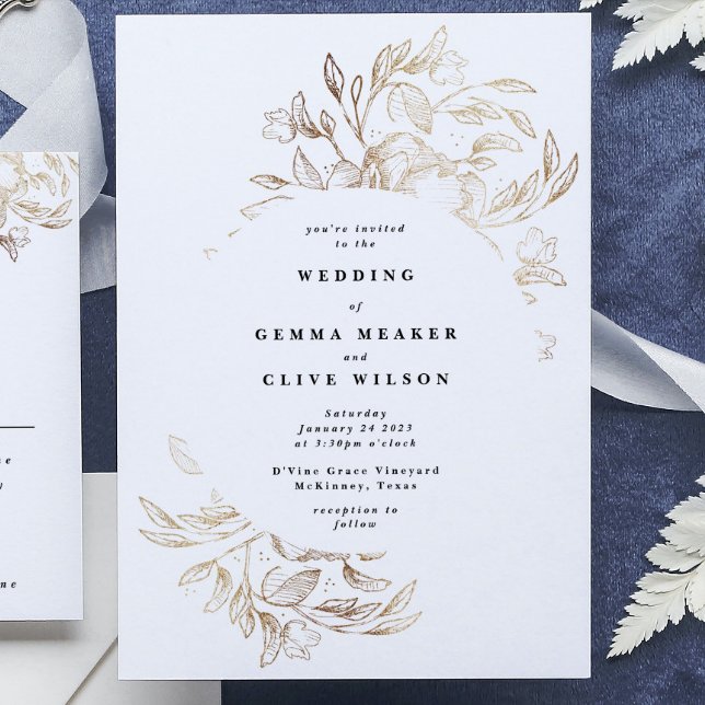 Flyer Boda botánico trazar mano elegante blanca con pres (Subido por el creador)