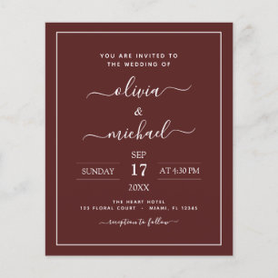 Flyer Boda Burgundy con Presupuesto con Tarjeta de Invit
