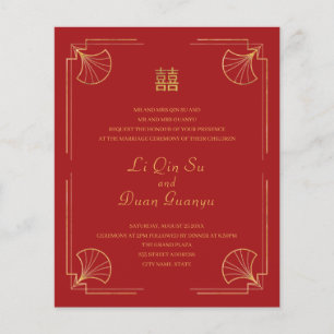 Flyer Boda chino rojo y dorado de doble felicidad