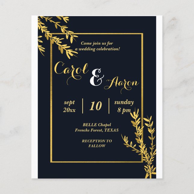 Flyer boda clásico de lujo negro y oro (Frente)