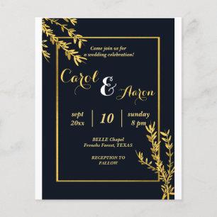 Flyer boda clásico de lujo negro y oro
