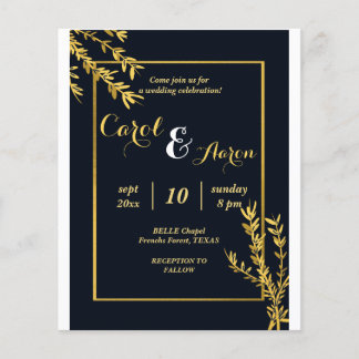 Flyer boda clásico de lujo negro y oro