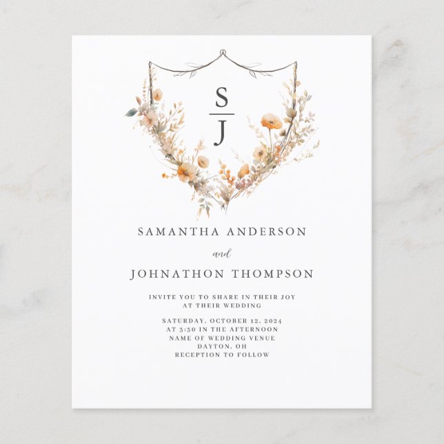 Flyer Boda con flores silvestres dentro de un presupuest (Frente)