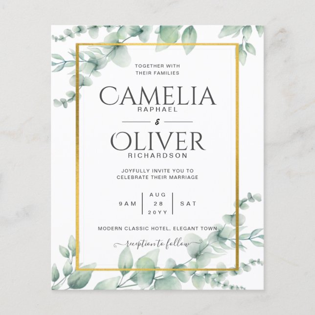 Flyer Boda con Verdura de Eucalipto CODIGO QR Moderno Pr (Frente)