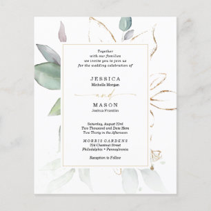 Flyer Boda de acuarela de presupuesto Verde salvia y dor