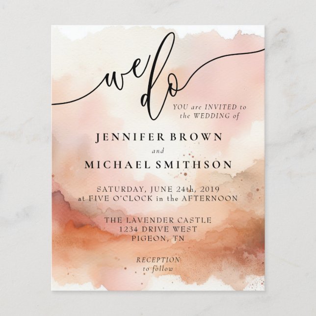 Flyer Boda de acuarela RoseGold Earthtone (Frente)