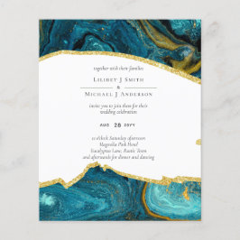 Flyer Boda de Agante de Oro Azul Peacock verde azulado