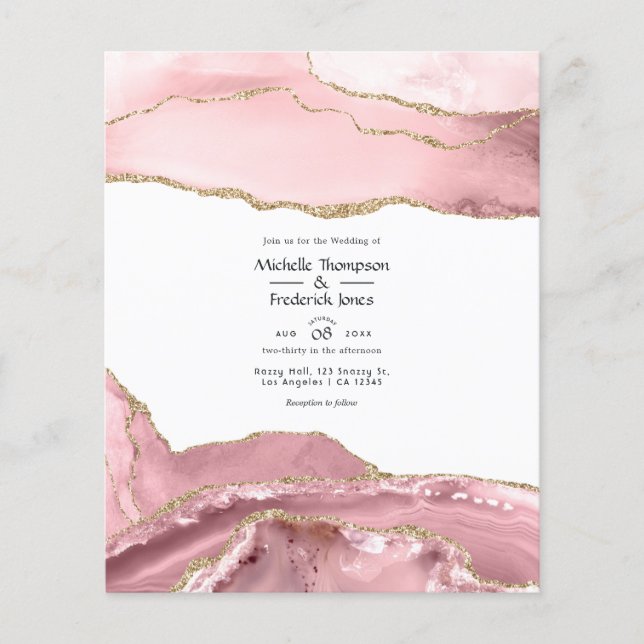 Flyer Boda de Ágata Rosa y Dorado (Frente)