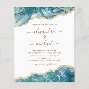 Flyer Boda de Ágata Turquesa Verde Áureo Presupuesto