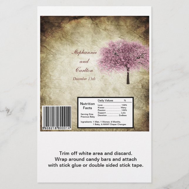 Flyer Boda de árbol rosado Envoltura de Hershey grande (Frente)
