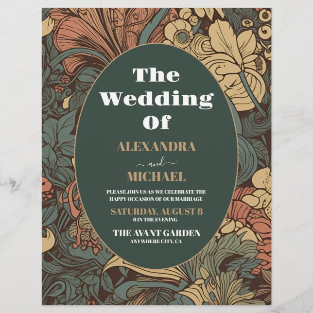 Flyer Boda de Art Nouveau floral elegante con presupuest (Frente)