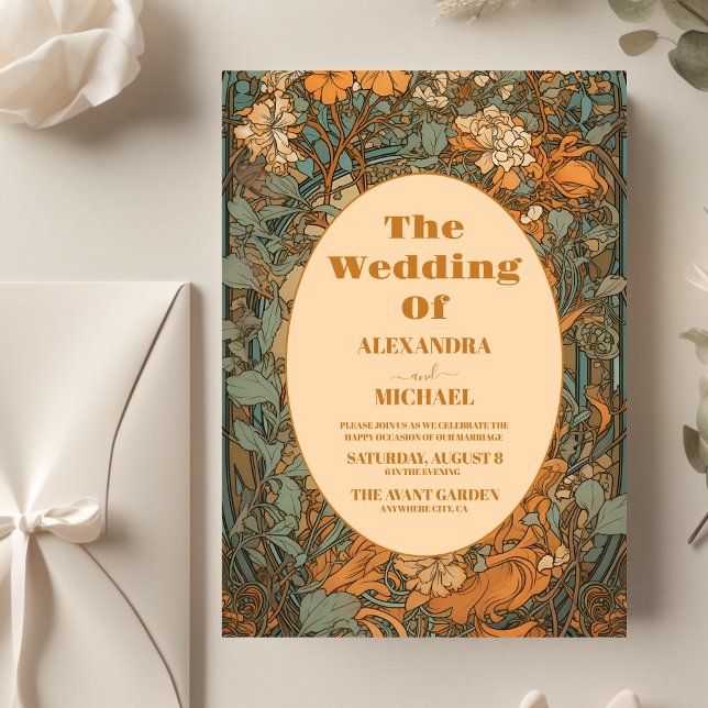 Flyer Boda de Arte Nouveau Floral de Terracotta Budget (Subido por el creador)