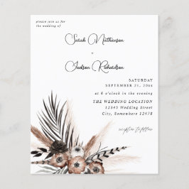 Flyer Boda de Boho floral natural y negro de presupuesto