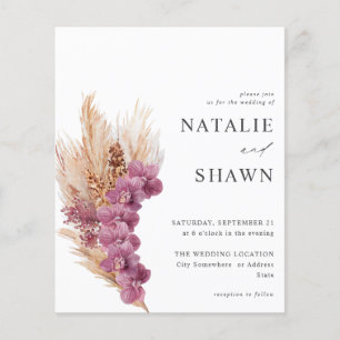 Flyer Boda de Boho floral púrpura presupuestado