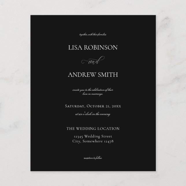 Flyer Boda de caligrafía negra de presupuesto (Frente)