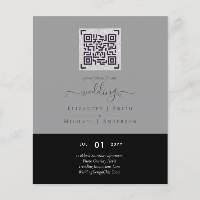 Flyer Boda de código de exploración QR moderno Guardar f (Frente)