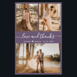 Flyer Boda de Collage de fotos púrpura presupuesto Graci<br><div class="desc">Boda de Presupuesto, Elegante, Moderno, Carta Mano (3) Tres Collages de fotos Gracias Volante personalizado de bajo presupuesto. ***POR FAVOR, TEN EN CUENTA QUE! *** ¡DESPLIEGUE PARA MÁS INFORMACIÓN! *** Elegante plantilla de agradecimiento boda con tres fotos en la parte delantera y una en la parte posterior. Con el texto...</div>