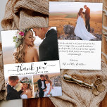 Flyer Boda de Collage de Guión de Corazón Presupuestario<br><div class="desc">Presupuesto, Modern Minimalista Elegante "Gracias" Script 3 Collage de fotos Boda Gracias a un folleto personalizado asequible de bajo presupuesto. Elegante boda de agradecimiento plantilla de papel con cuatro (3) fotos en la parte delantera y una foto en la parte posterior. Con el texto "Gracias" en una letra de escritura...</div>