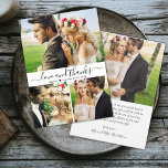 Flyer Boda de Collages de fotos de presupuesto 3 guión d<br><div class="desc">Presupuesto, Minimalista Elegante Moderno "Amor y gracias" Script 3 Collage de fotos Boda Gracias Volante personalizado asequible de bajo presupuesto. Elegante boda de agradecimiento plantilla de papel con cuatro (3) fotos en la parte delantera y una foto en la parte posterior. Con el texto "Amor y gracias" en una letra...</div>
