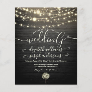Flyer Boda de cuerdas de madera rústica moderna y luz bl