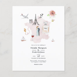 Flyer Boda de destino de acuarela París Monograma