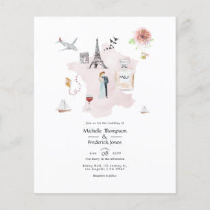 Flyer Boda de destino de acuarela París Monograma