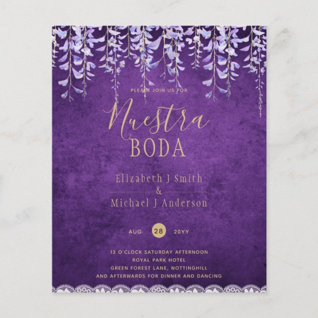 Flyer Boda de encaje de histeria púrpura moderna (Frente)