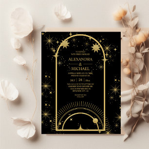 Flyer Boda de estrellas celestes de oro negro de presupu